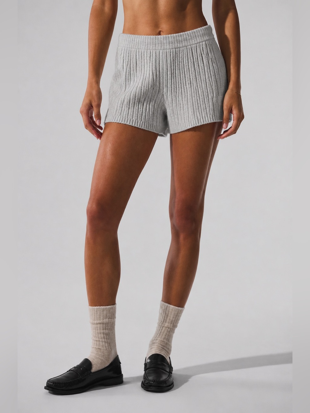 Soft‎ Girl Ribbed Lounge Shorts Neutral Knit High Waist Cozy